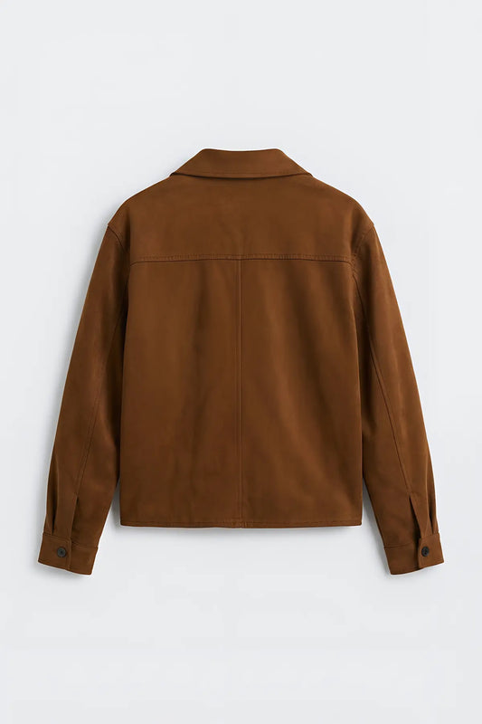 Crop Fit Suni Süet Ceket - arka gorunum
