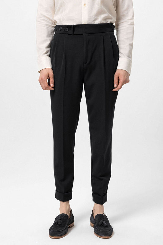 High-Waisted Pleated Carrot-Fit Men's Pants