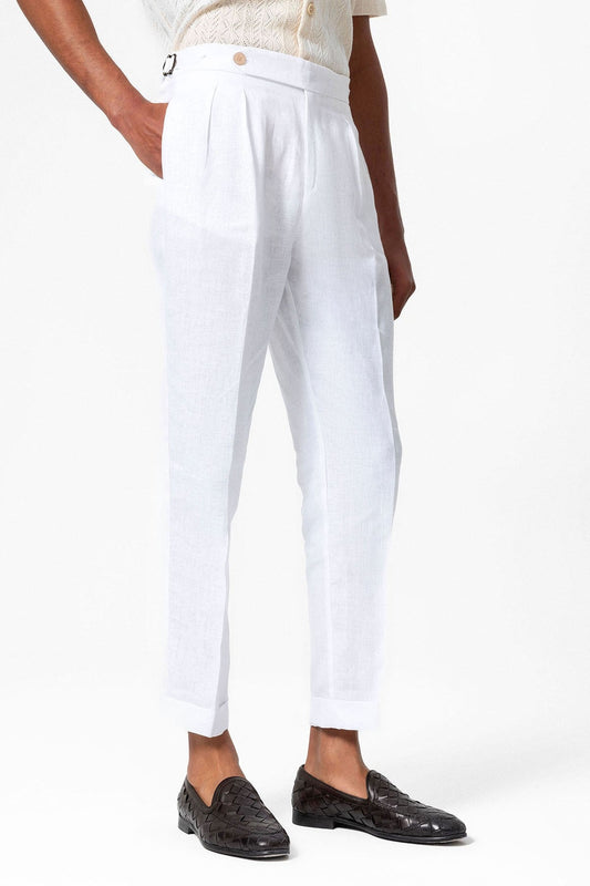 100% Linen High-Waisted Pleated Men's Pants