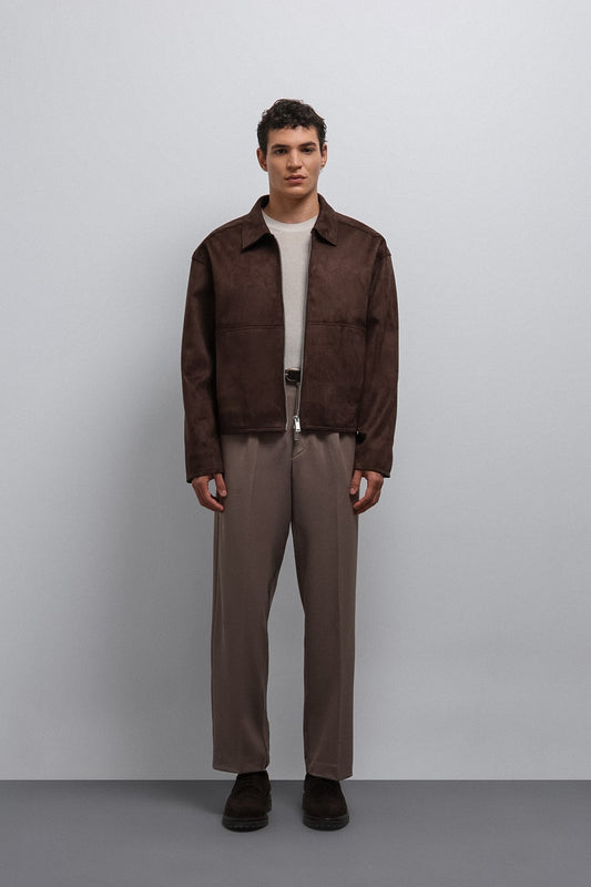 Antioch Zipper-Front Faux Suede Men's Jacket