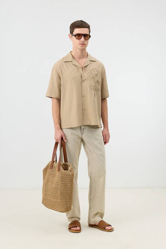 Men's Embroidered Shirt with Linen Blend