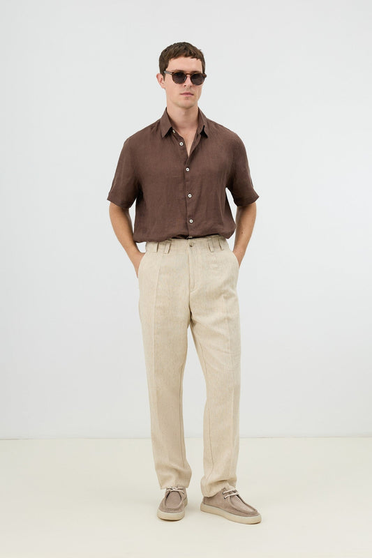 Men's Pants with Herringbone Pattern in Antioch Linen Blend