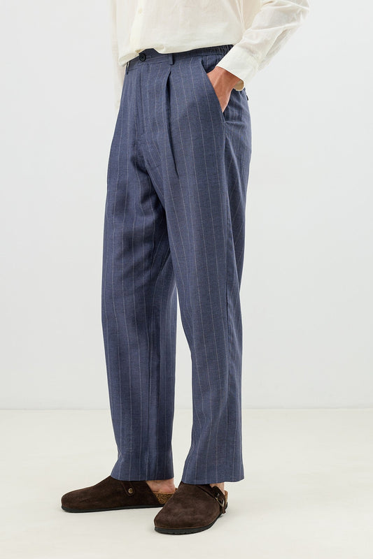 Men's Striped Pants with Linen Blend