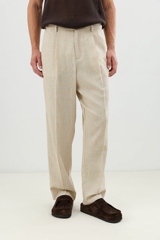 Men's Linen-Blend Pants with an Elastic Waistband