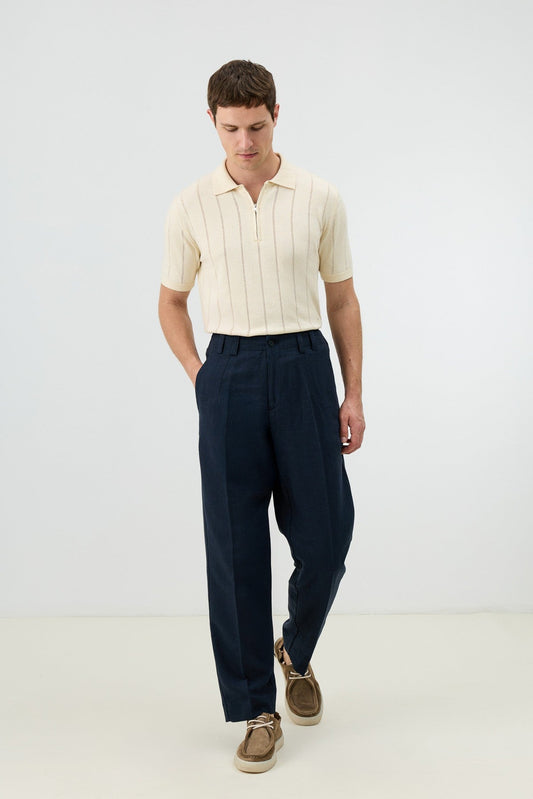 Antioch Zip-Up Collar Striped Knit Men's T-Shirt