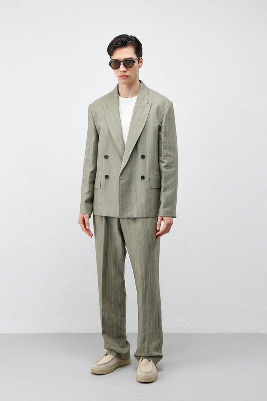 Men's Striped Blazer Jacket with Linen Blend
