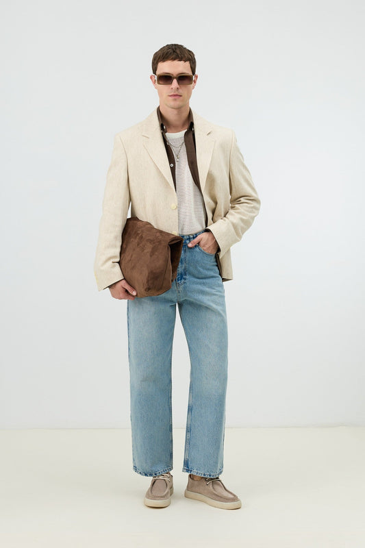 Men's Blazer Jacket with Herringbone Pattern in a Linen-Blend Fabric from Antioch