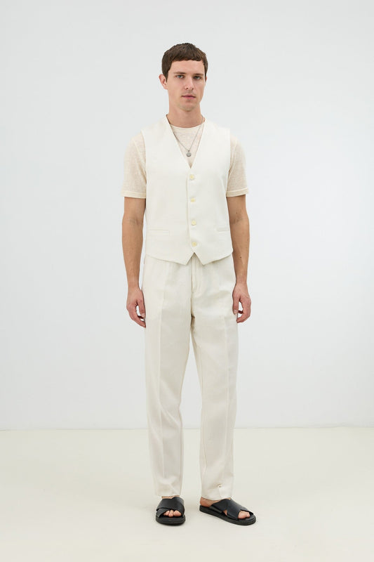Antioch Men's Vest with Linen Blend and Herringbone Pattern
