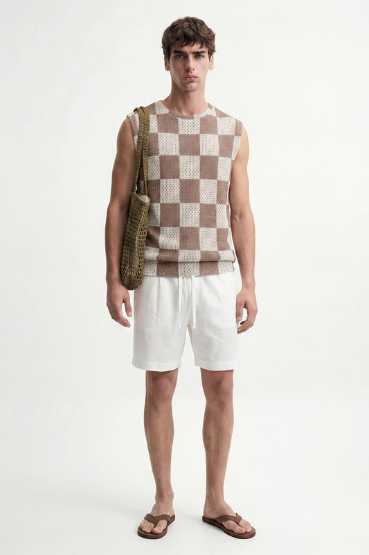 Checkered Sleeveless T-Shirt
