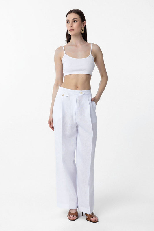 Antioch 100% Linen High-Waisted Pleated Women's Pants