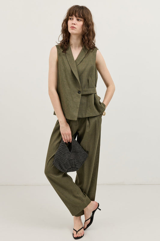 Women's Pleated Pants with Linen Blend