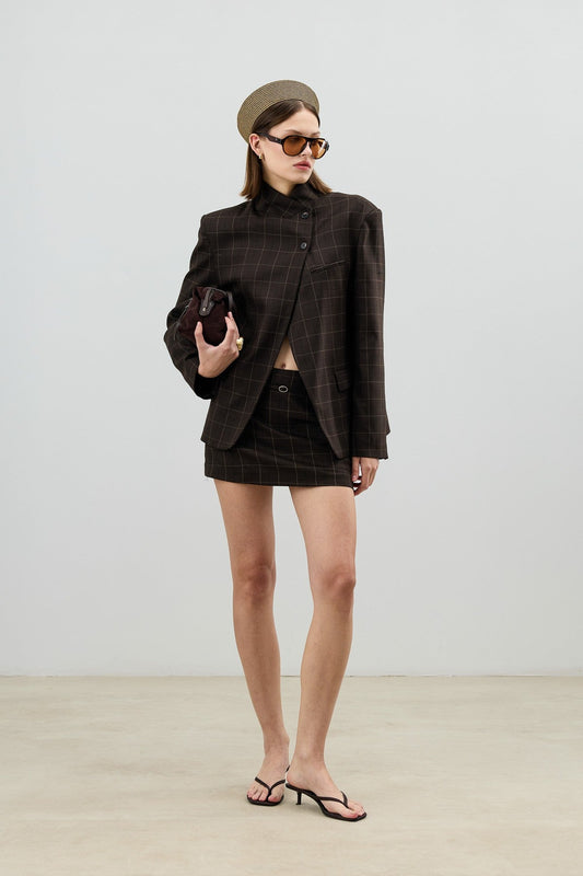 Antioch Checkered Stand-Up Collar Women's Blazer Jacket