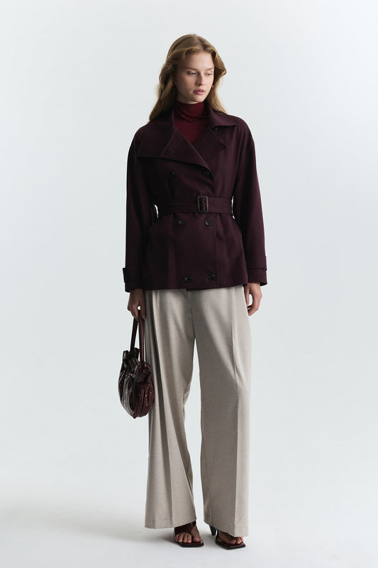 Stand-Up Collar Double-Breasted Belted Trench Coat