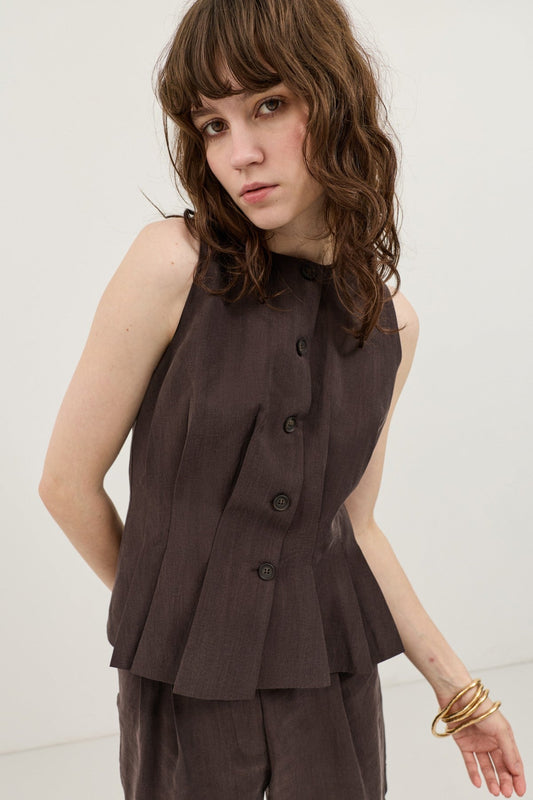 Pleated Vest and Shorts Set for Women
