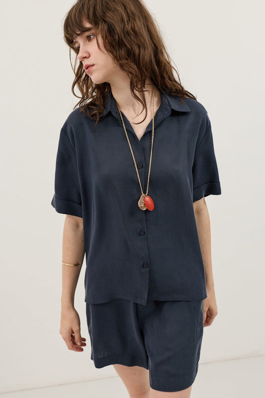 100% Lyocell Shirt and Shorts Set for Women