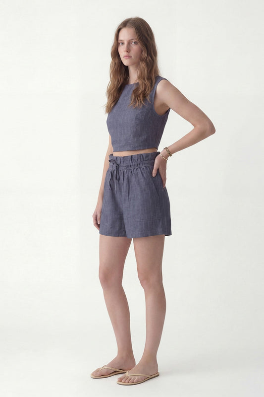 Linen-Blend Striped Shorts Set