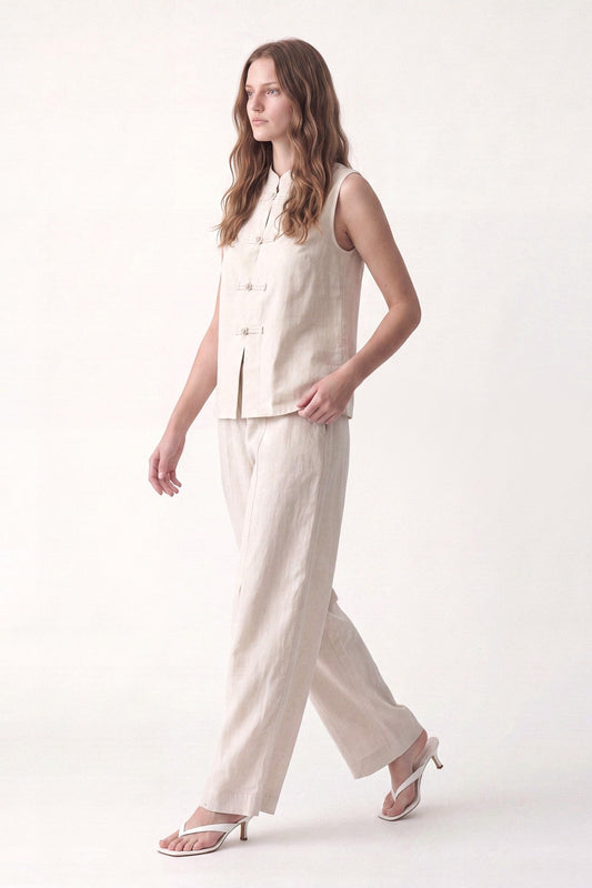 Linen-Blend Embellished Button Set