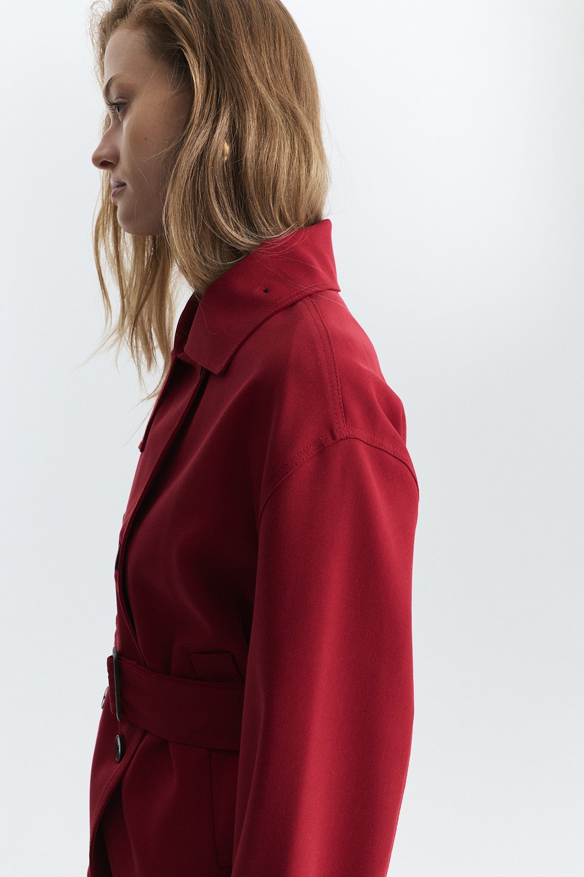 Stand-Up Collar Double-Breasted Belted Trench Coat