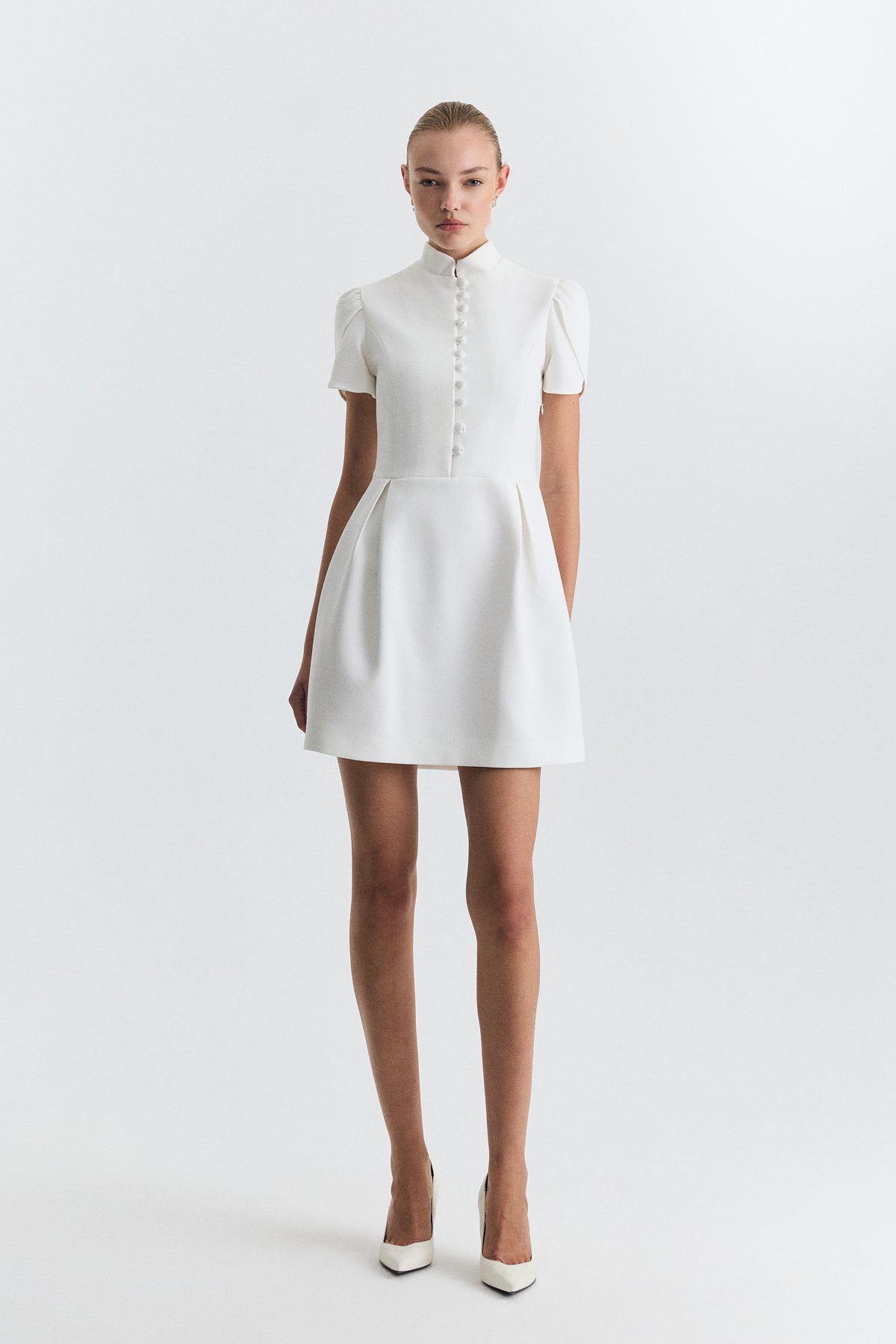 Pleated-Sleeve Mini Dress