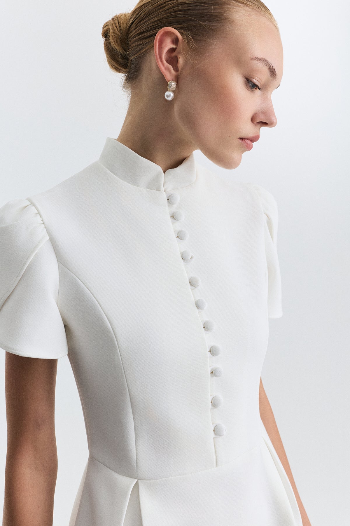 Pleated-Sleeve Mini Dress