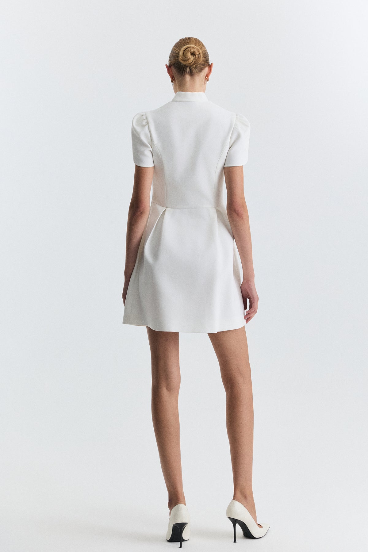 Pleated-Sleeve Mini Dress