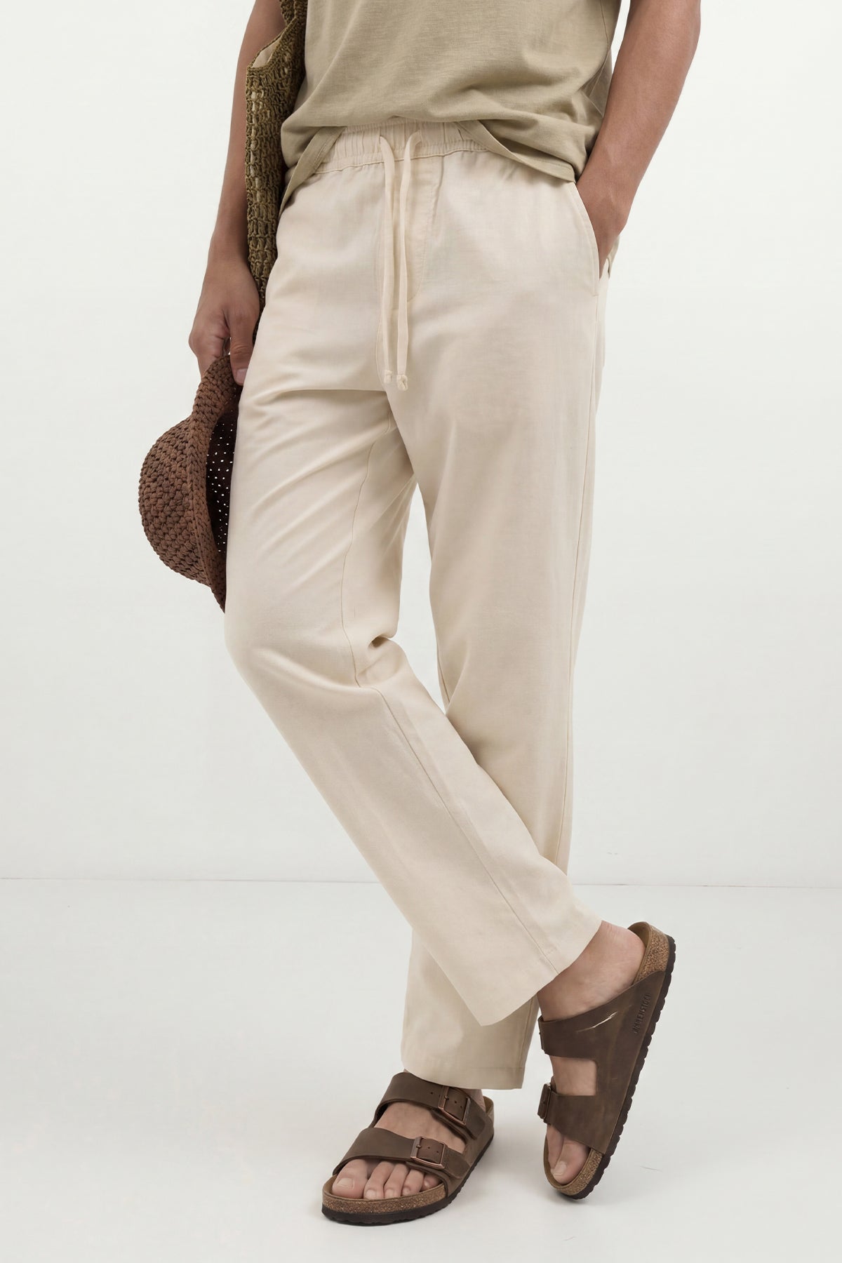 Linen-Look Waistbanded Pants