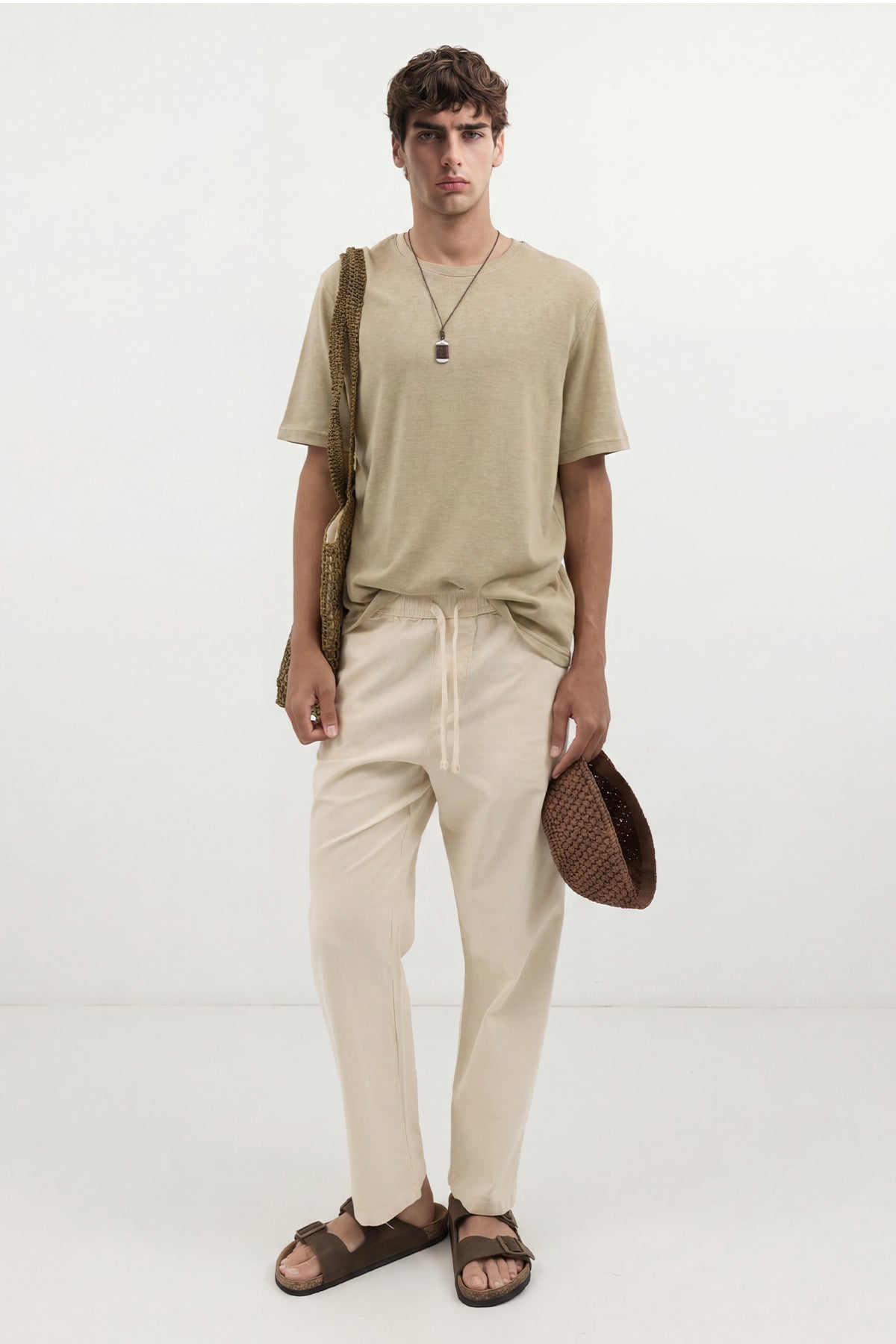 Linen-Look Waistbanded Pants
