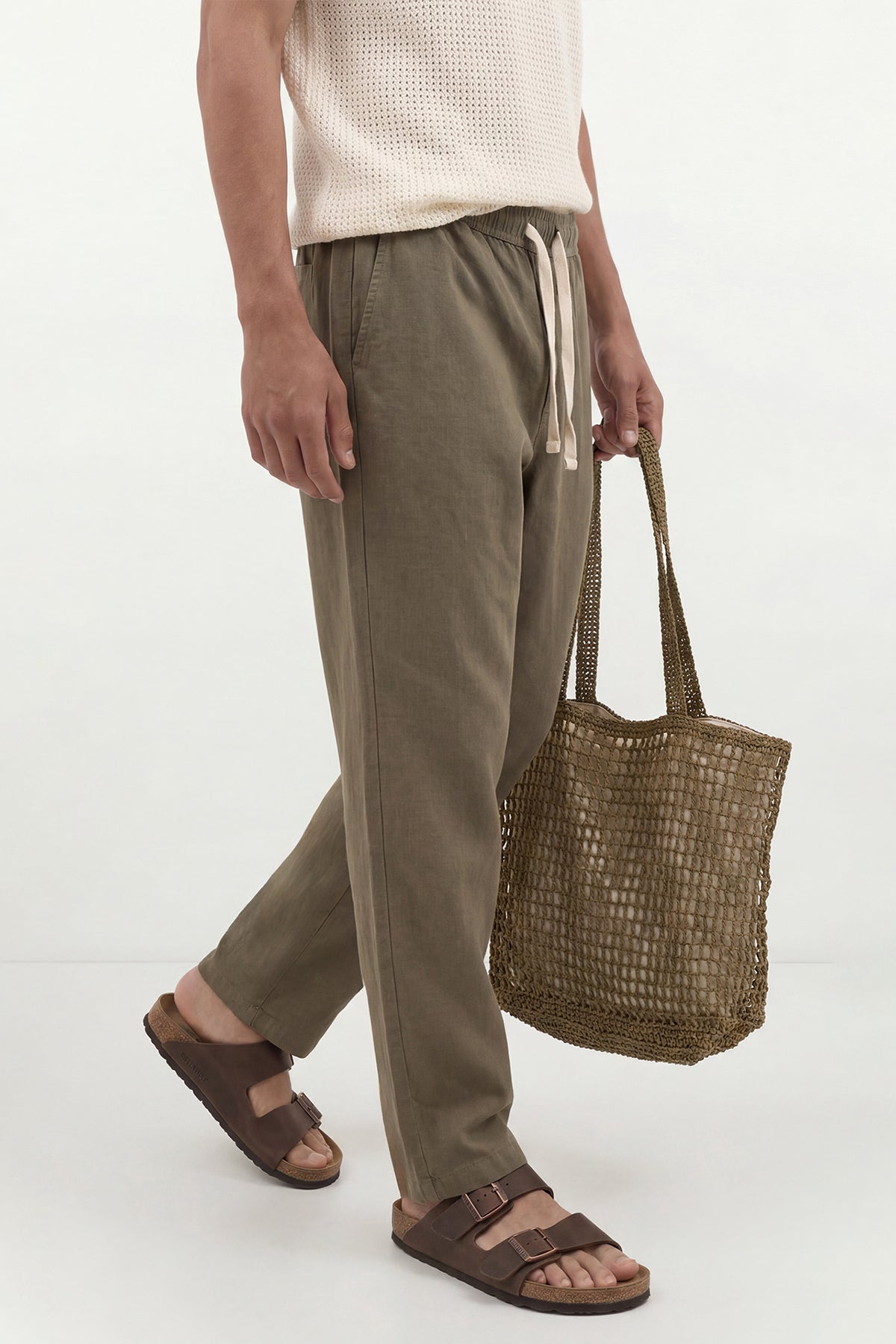 Linen-Look Waistbanded Pants