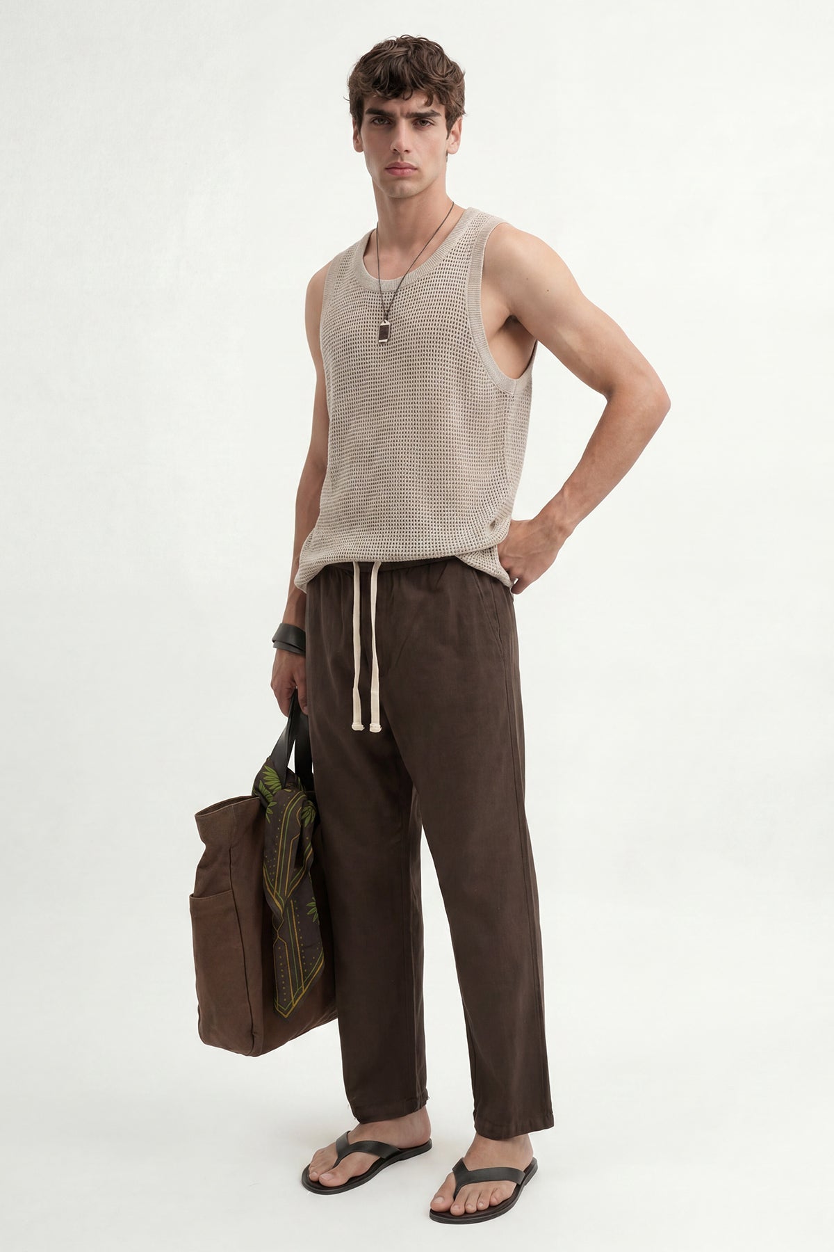 Linen-Look Waistbanded Pants
