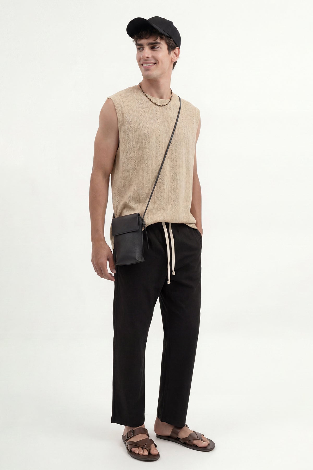 Linen-Look Waistbanded Pants