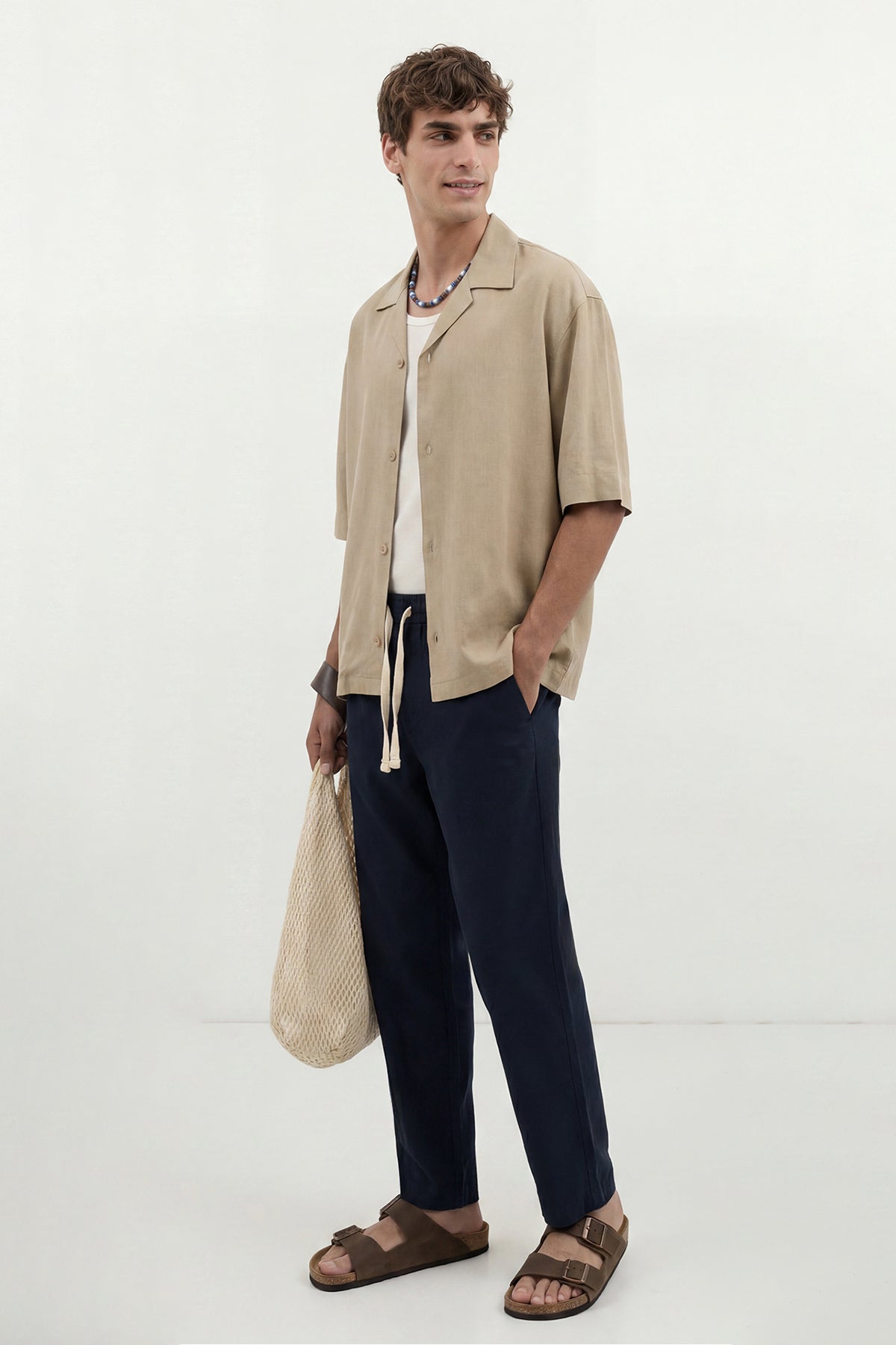 Linen-Look Waistbanded Pants