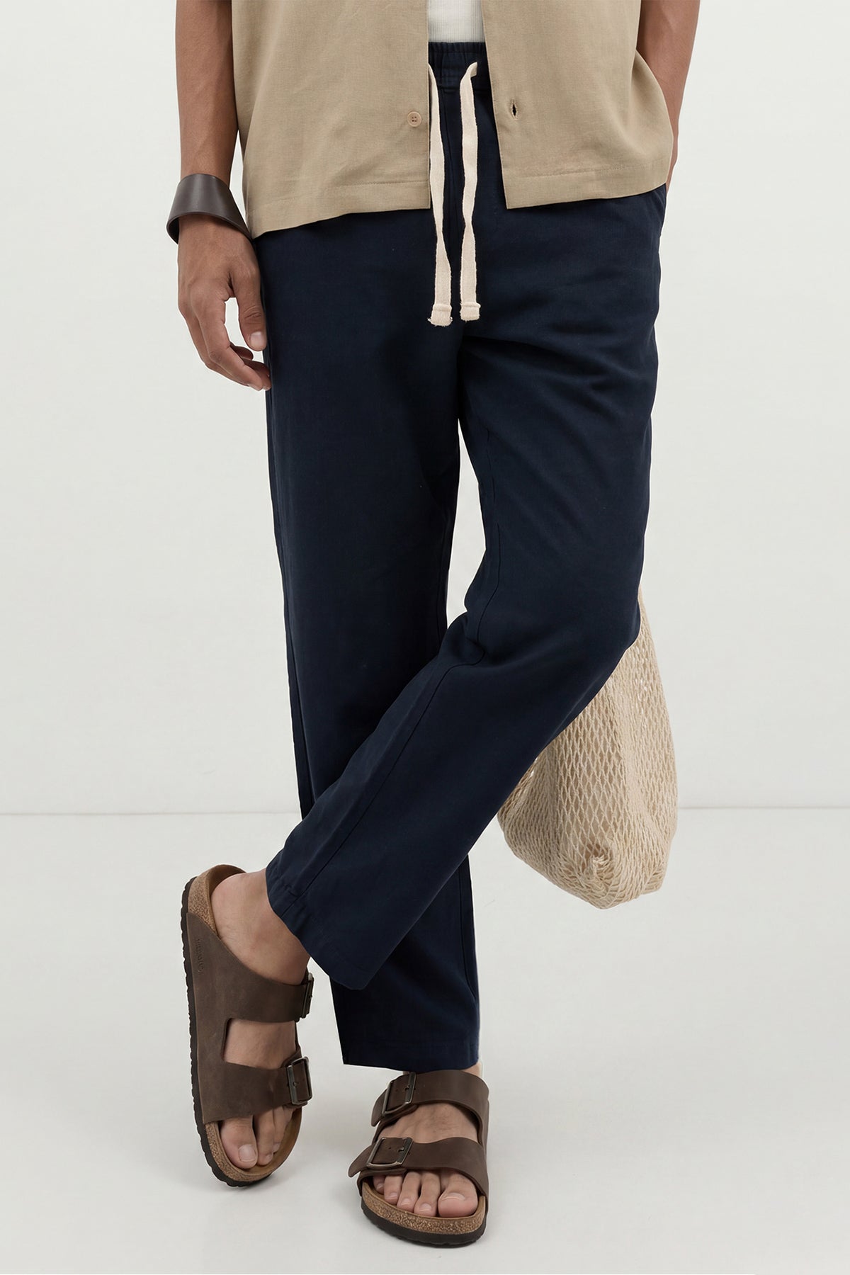 Linen-Look Waistbanded Pants