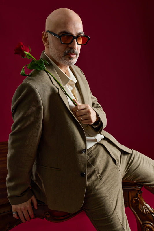 Men's Blazer Jacket with Herringbone Pattern in a Linen-Blend Fabric from Antioch