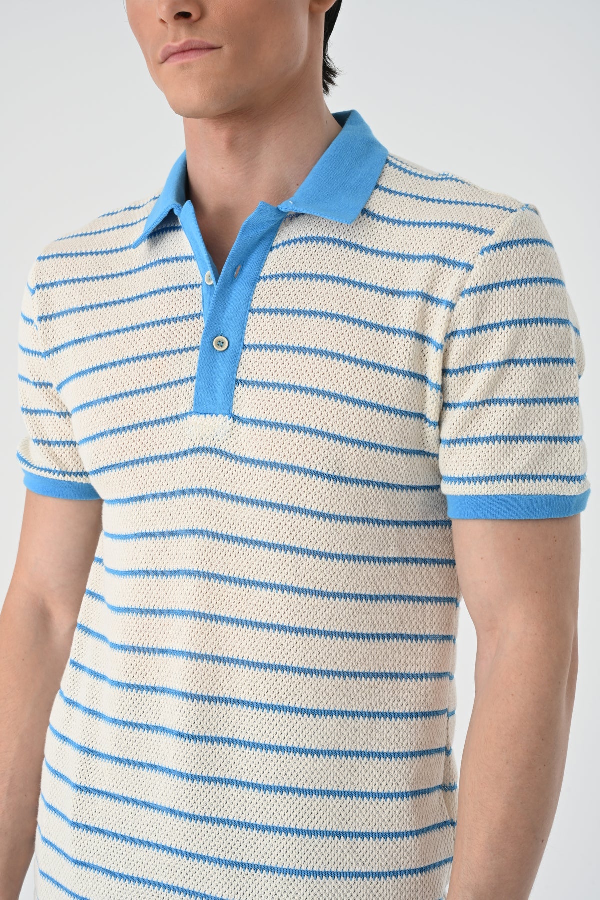 Men's Slim-Fit Striped Polo-Neck T-Shirt