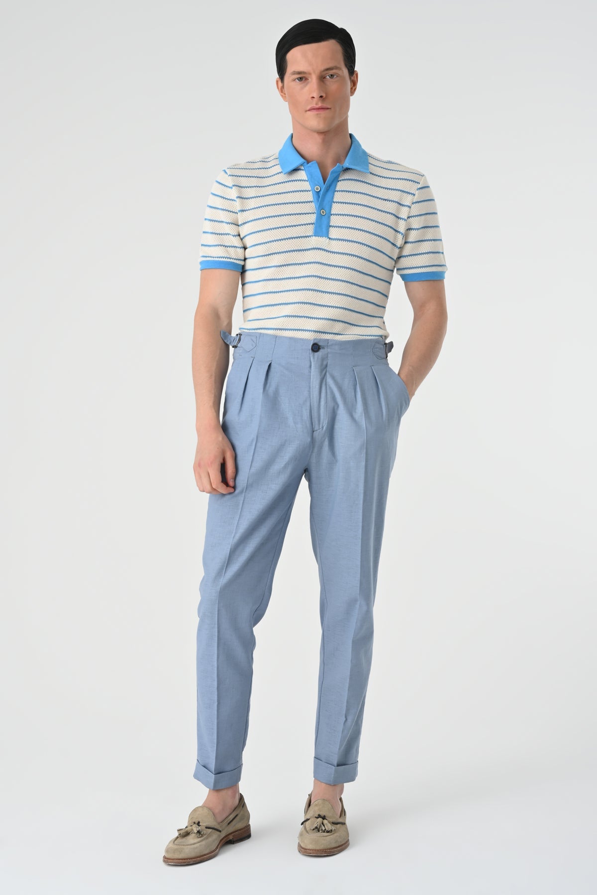 Men's Slim-Fit Striped Polo-Neck T-Shirt
