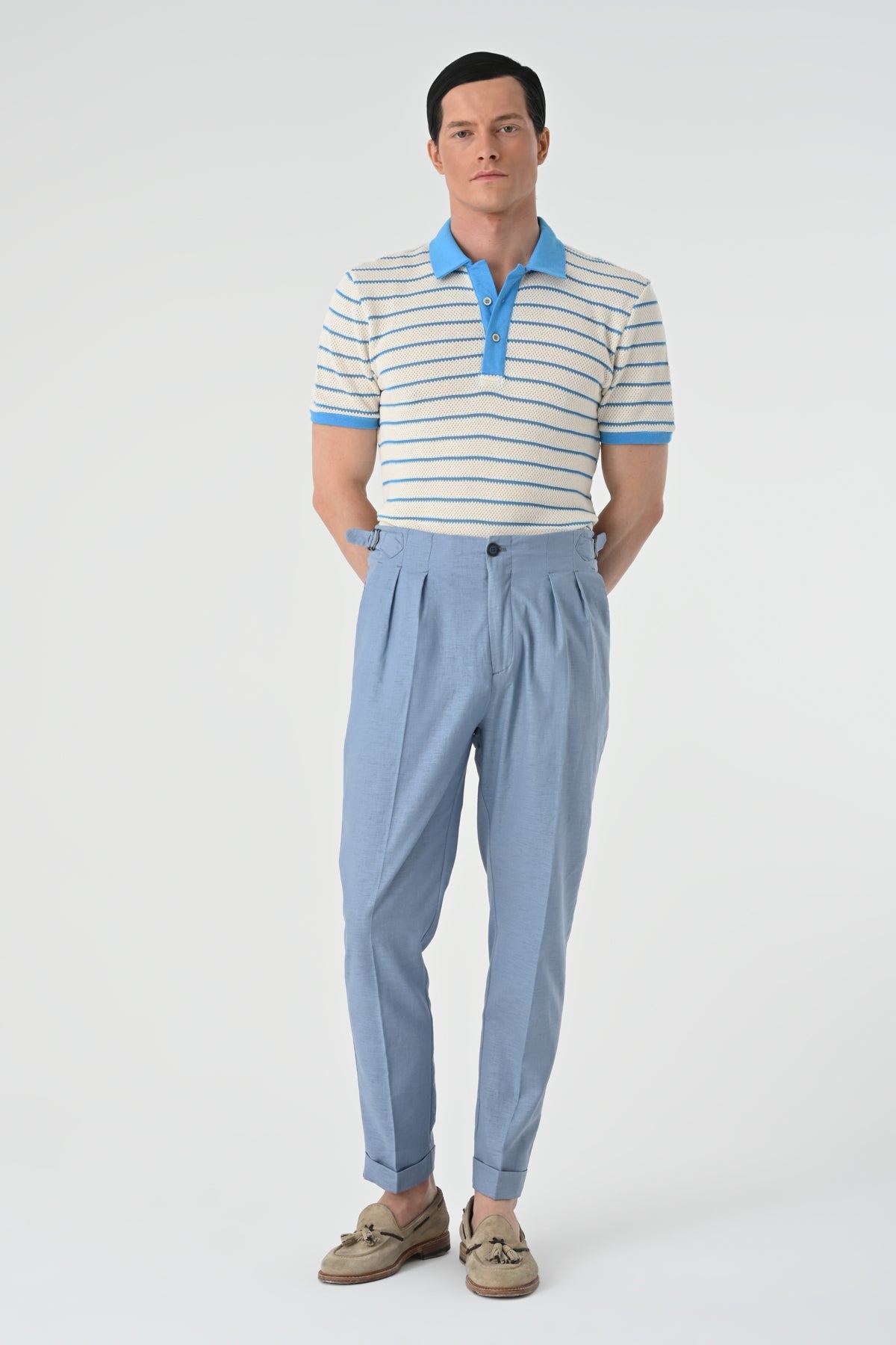 Men's Slim-Fit Striped Polo-Neck T-Shirt