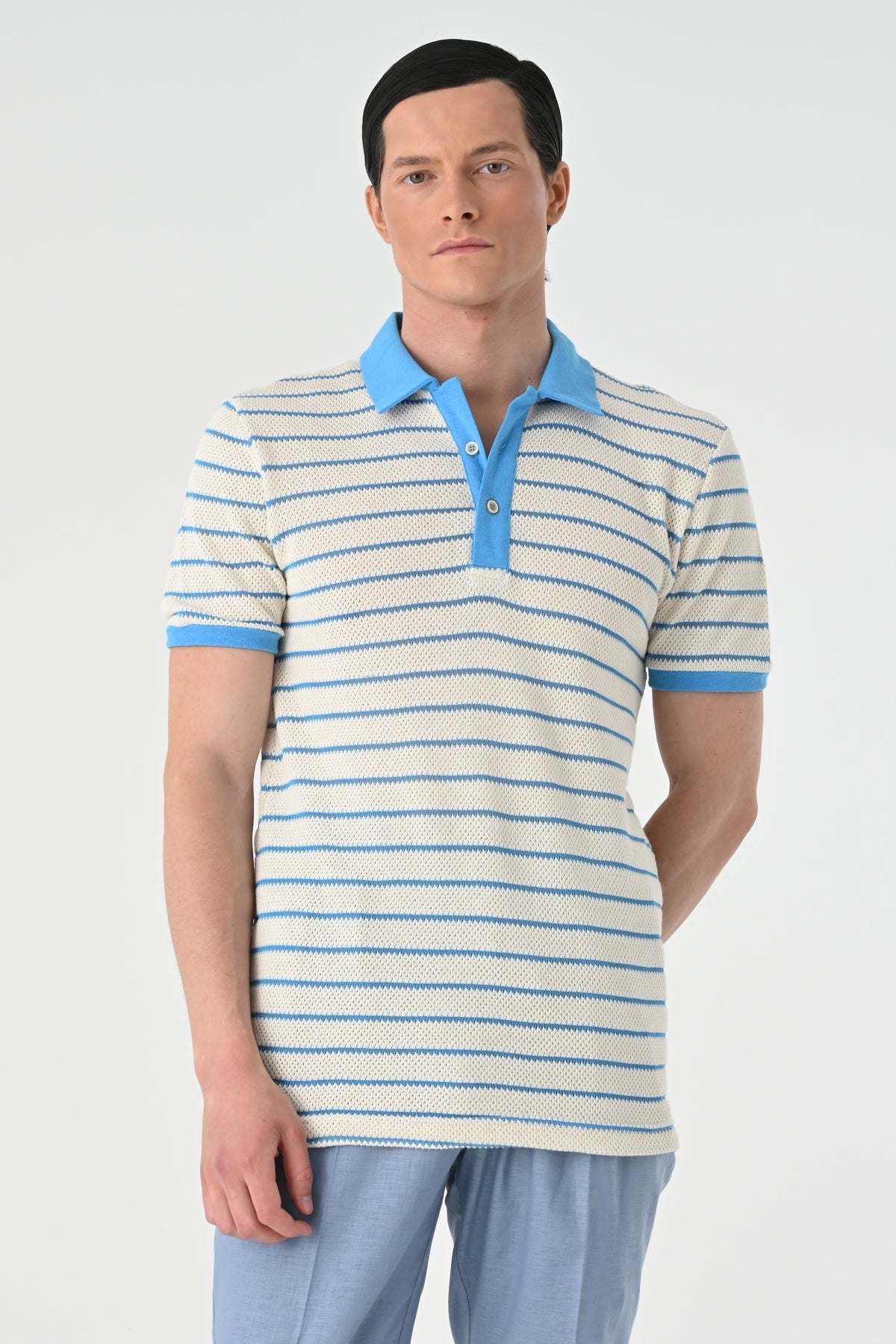Men's Slim-Fit Striped Polo-Neck T-Shirt
