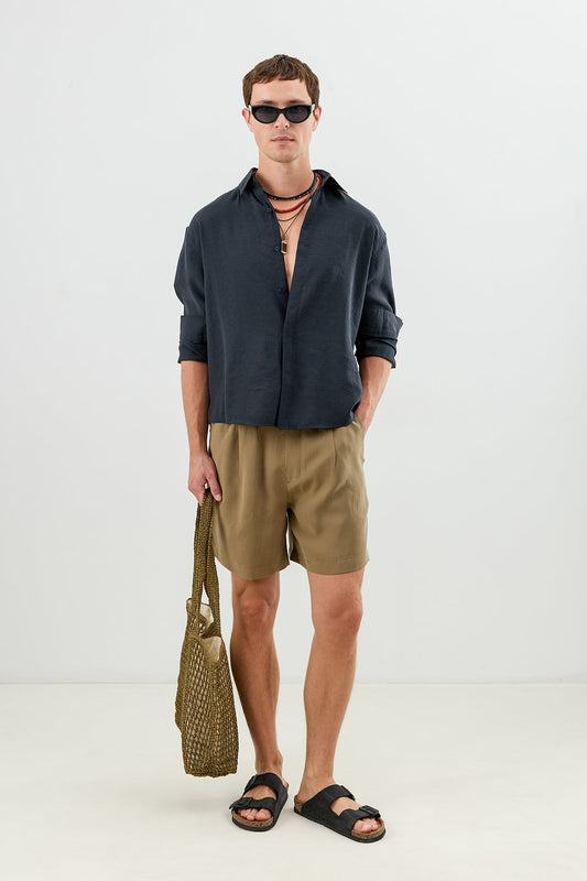Pleated Shorts with Lyocell Blend