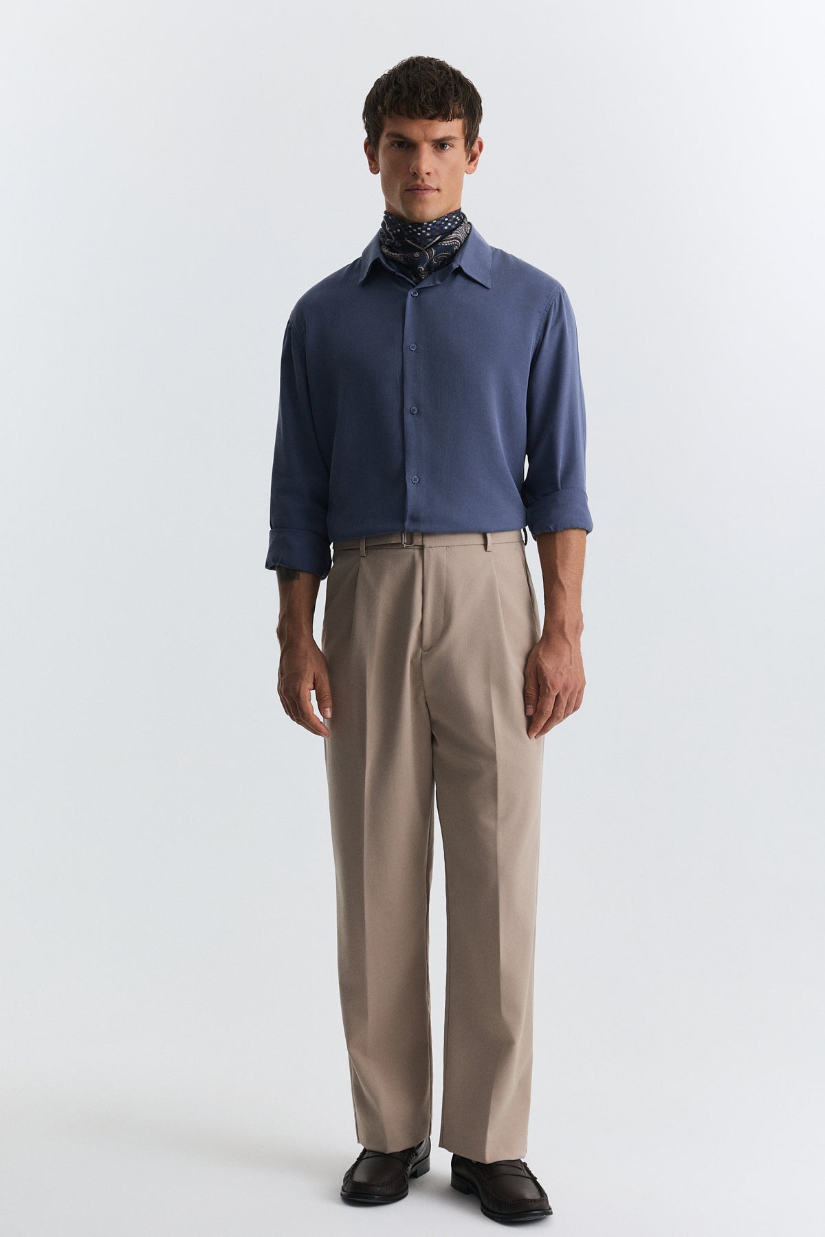 Arched-Waist Pleated Pants