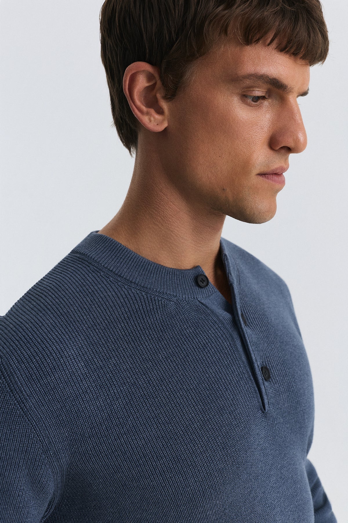 Button-Neck Textured Sweater