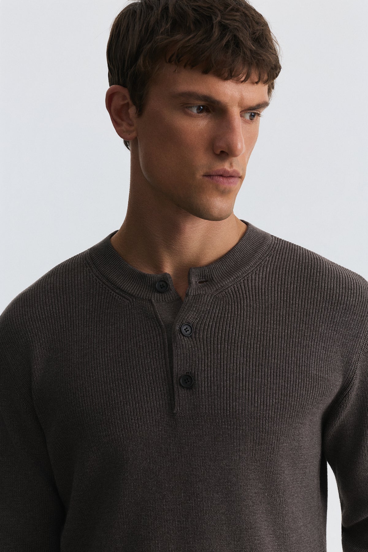 Button-Neck Textured Sweater
