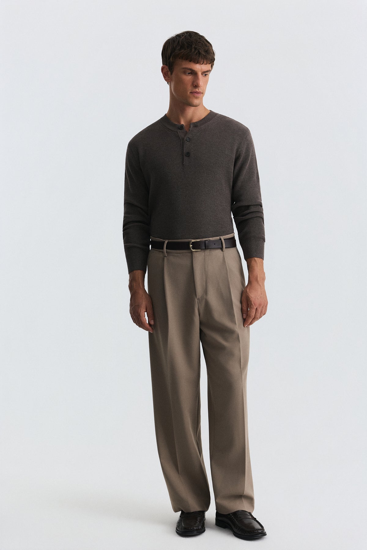Button-Neck Textured Sweater