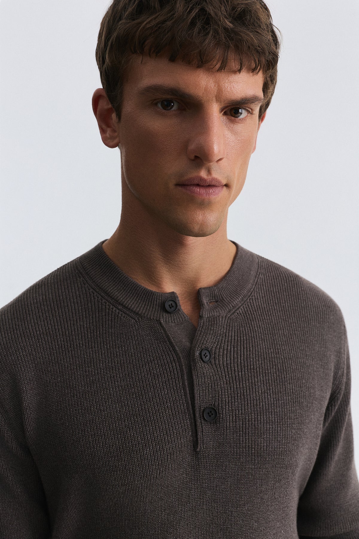 Button-Neck Textured Sweater