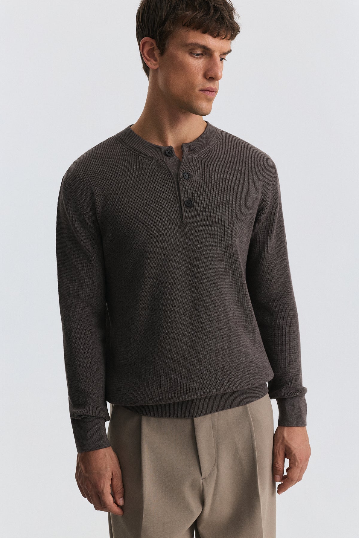 Button-Neck Textured Sweater