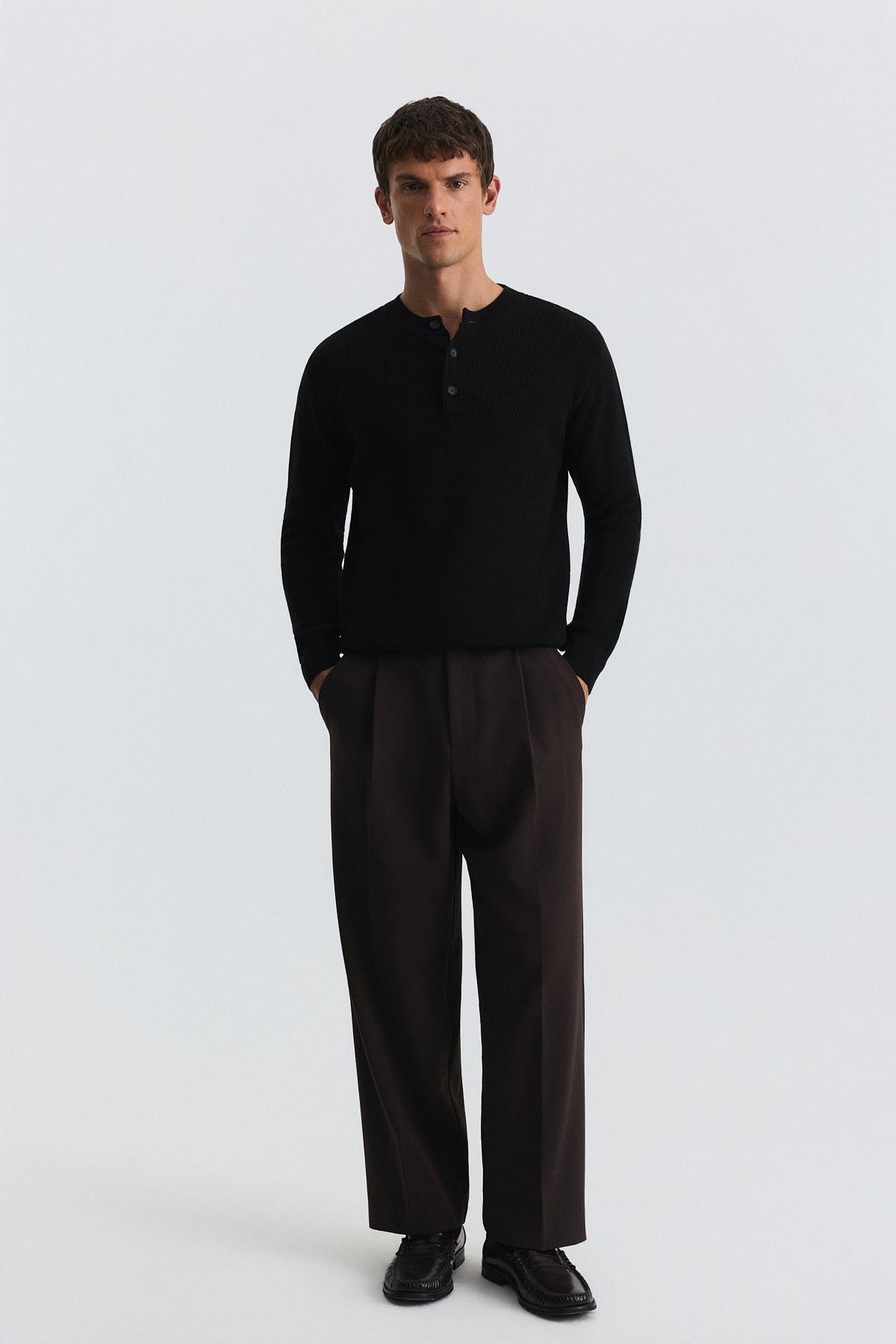 Button-Neck Textured Sweater