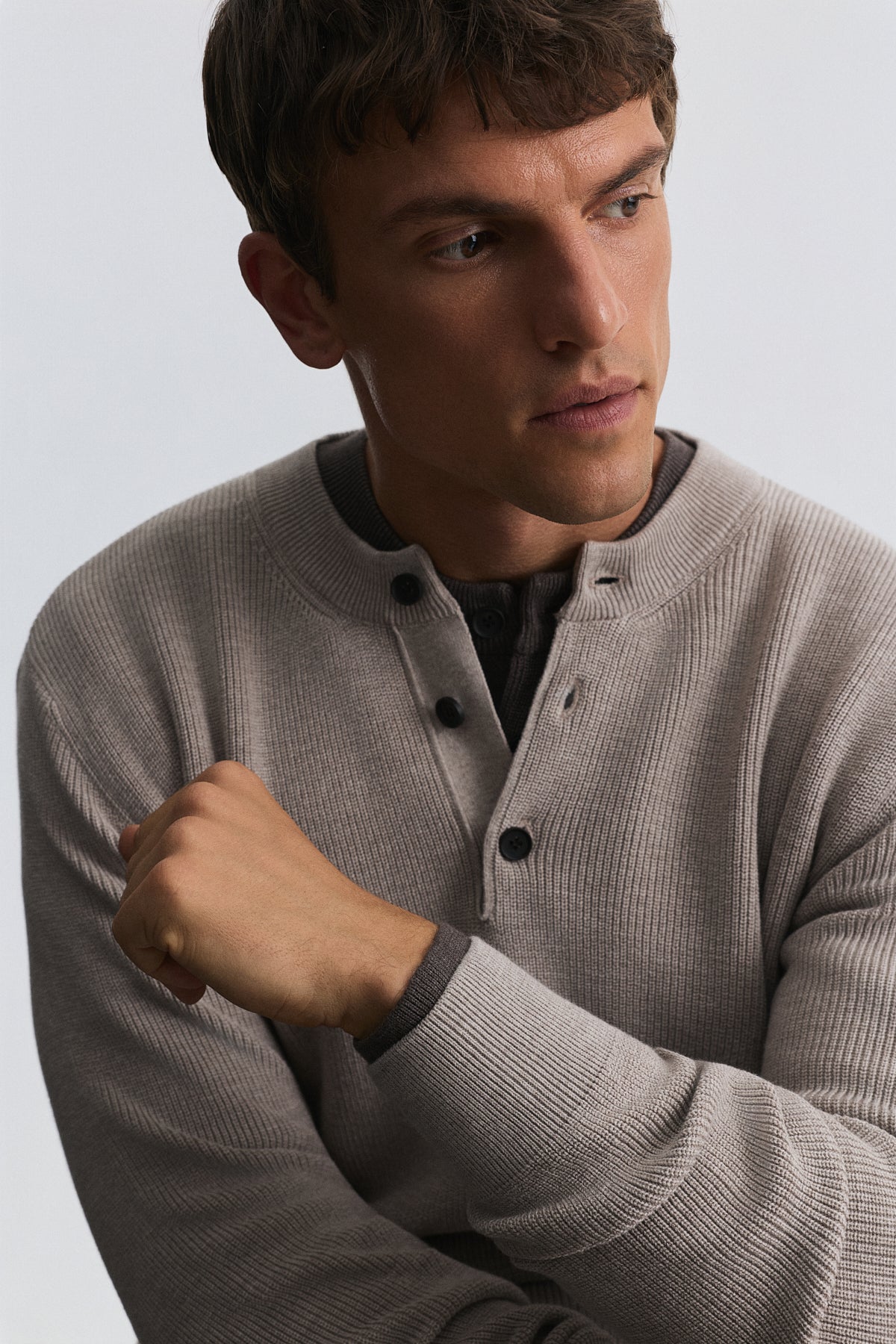 Button-Neck Textured Sweater