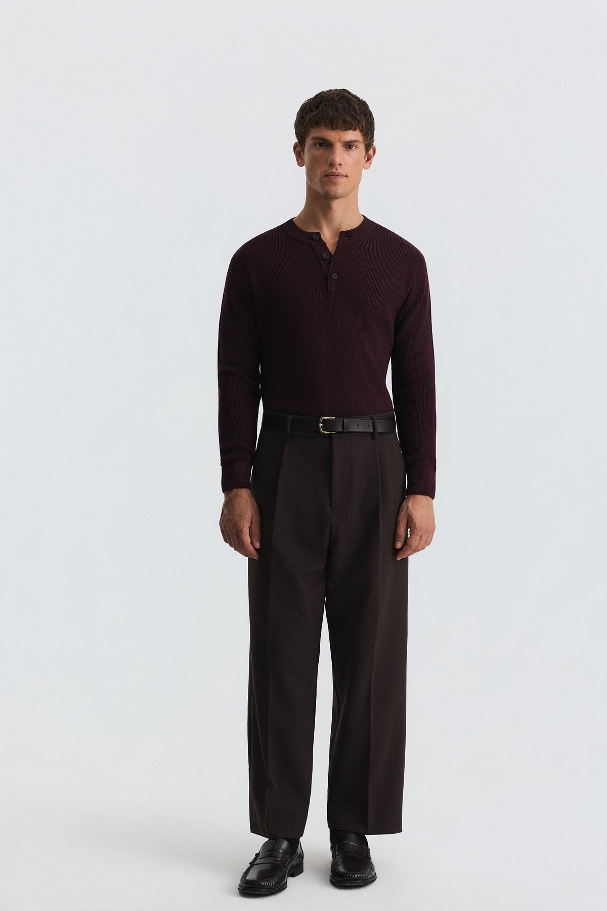 Button-Neck Textured Sweater
