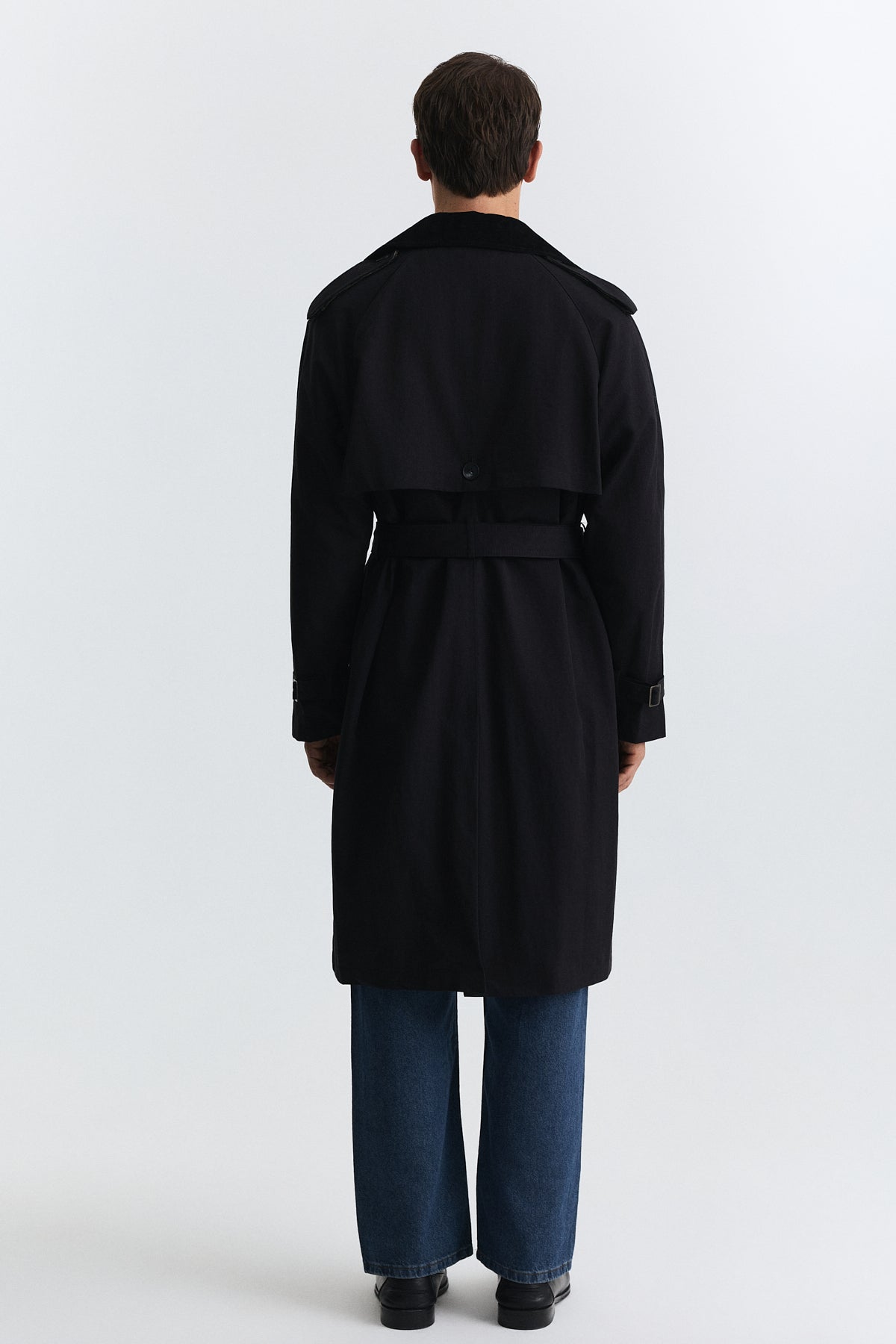 Contrast-Collar Double-Breasted Trench Coat