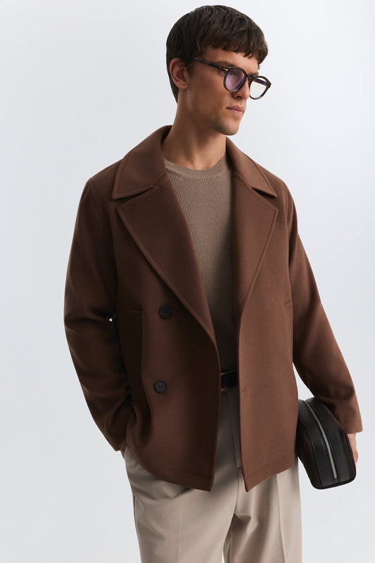 Relax Fit Short Coat with Double-Breasted Closure