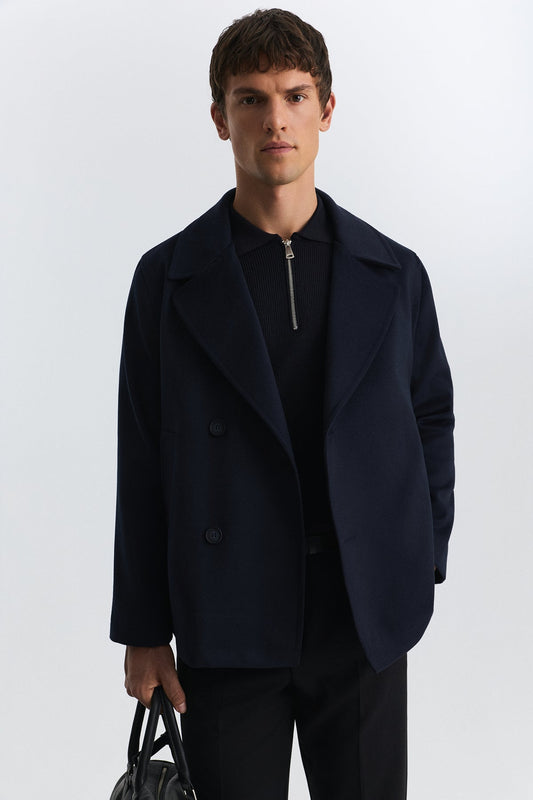 Relax Fit Short Coat with Double-Breasted Closure